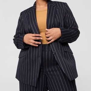 NWT Lane Bryant Lurex Perfect Drape Blazer Navy w/ Metallic Silver Pinstripes 18